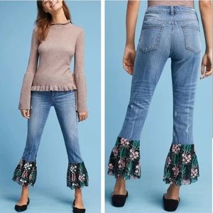 Anthropologie Pilcro Mid-Rise Slim Boyfriend Jeans Embroidered Tulle Hem